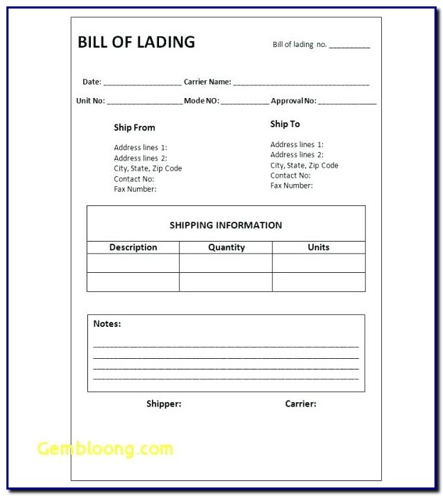 Bill Of Lading Format Word Document Bill Of Lading Format Word Document