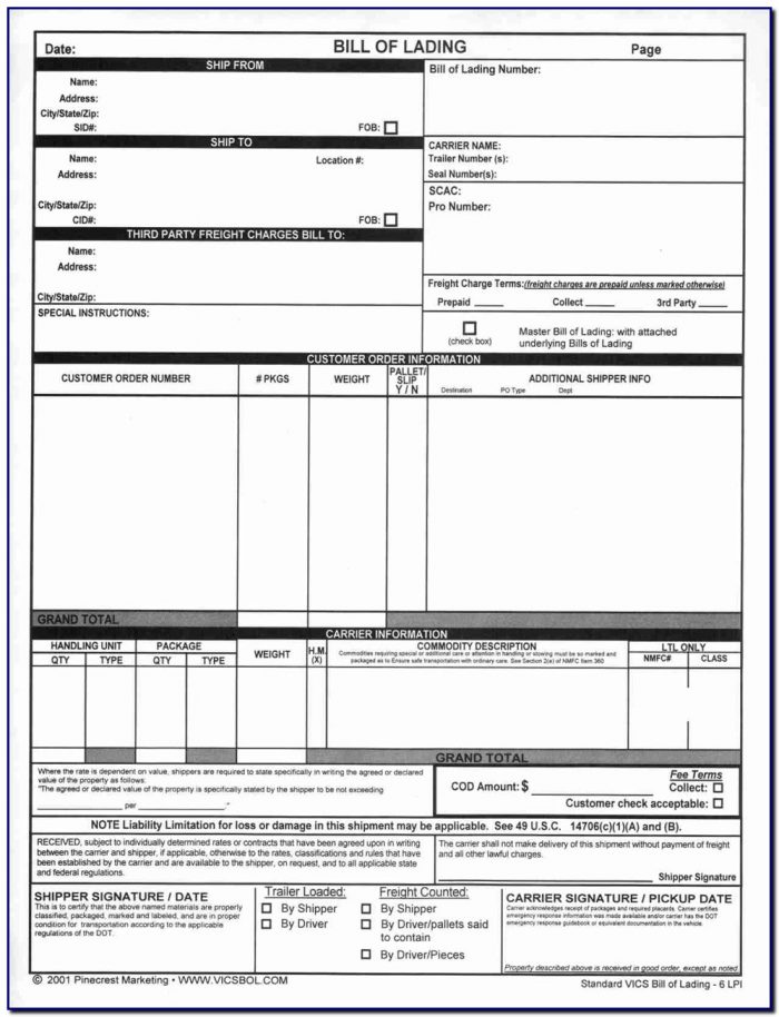 Bill Of Lading Number Format Bill Of Lading Number Format