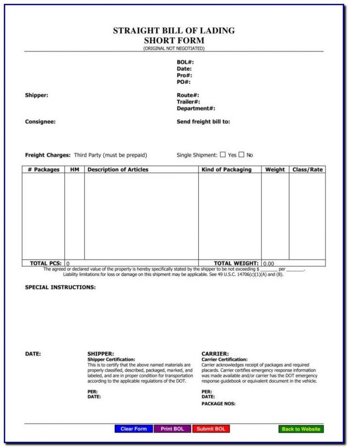 Bill Of Lading Ocean Template Bill Of Lading Ocean Template