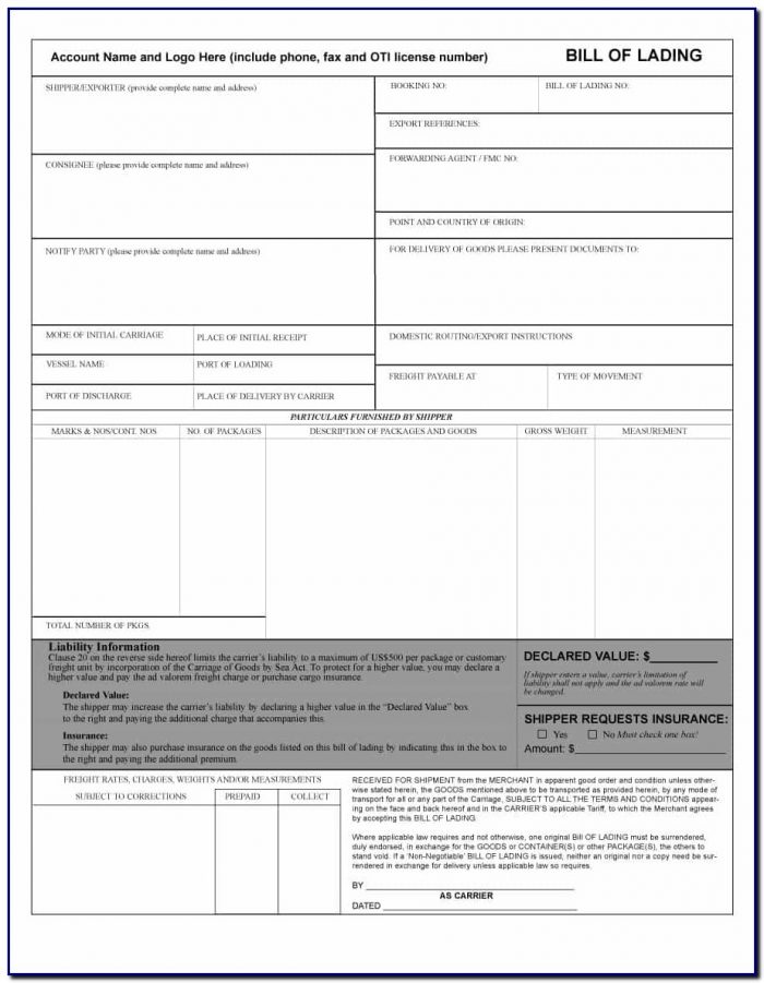 Bill Of Lading Office Template Bill Of Lading Office Template