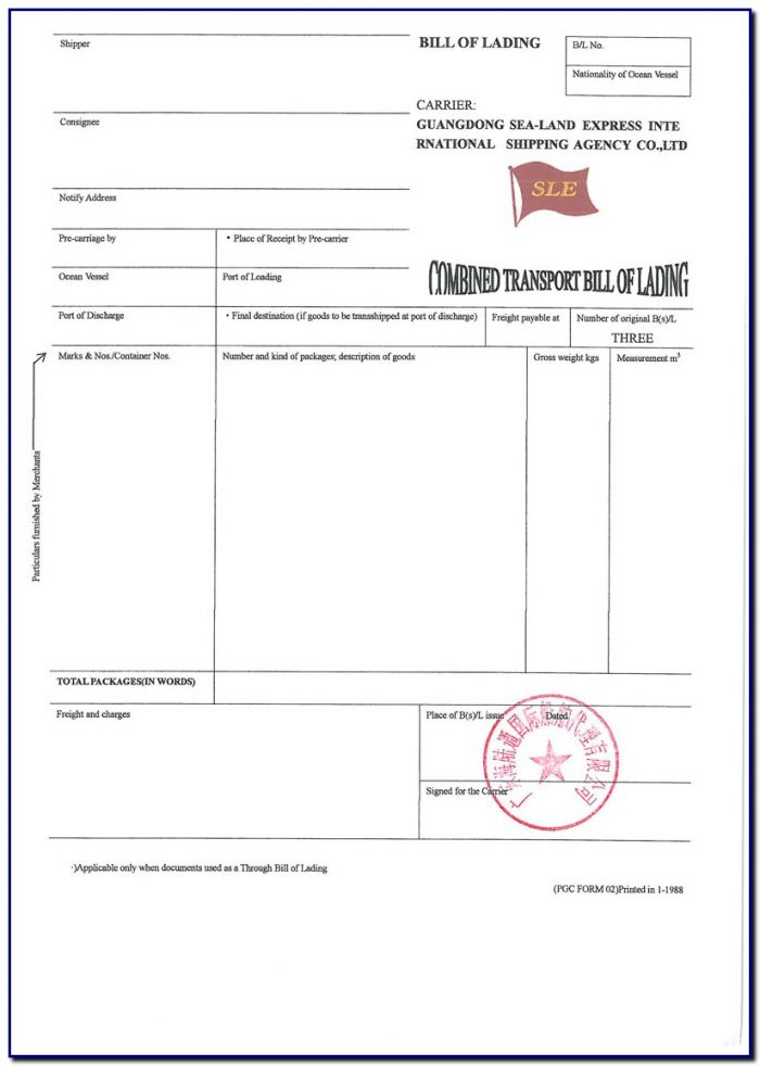 Bill Of Lading Pgc Form 02 Bill Of Lading Pgc Form 02