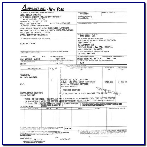 Bill Of Lading Short Form Not Negotiable Bill Of Lading Short Form Not Negotiable
