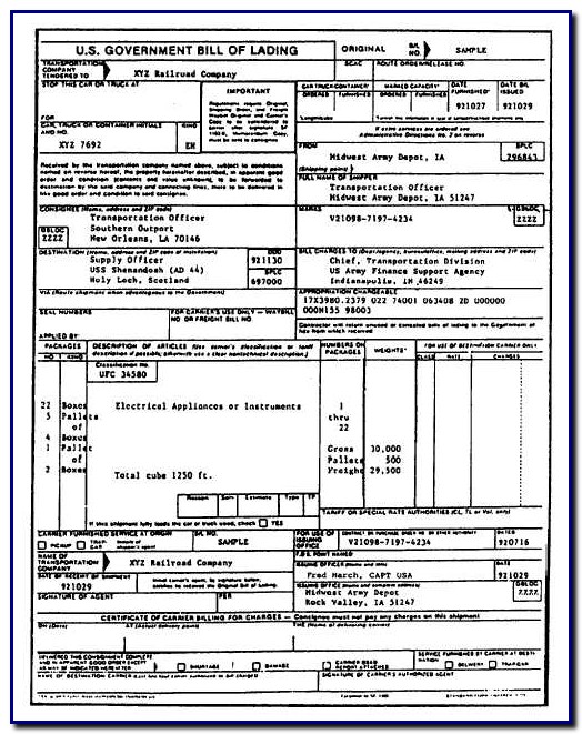 Bill Of Lading Standard Form Bill Of Lading Standard Form