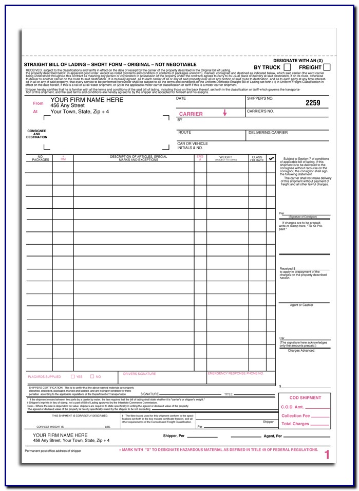 Bill Of Lading Template Canada Bill Of Lading Template Canada