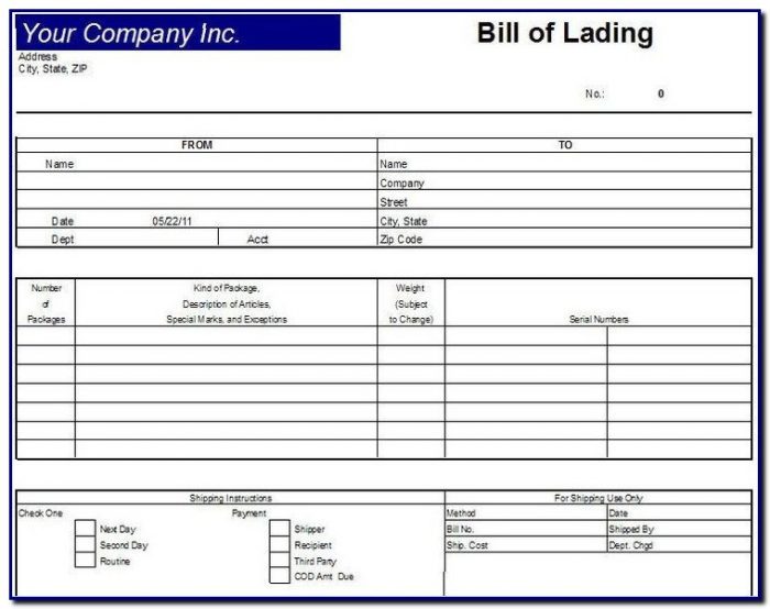 Bill Of Lading Template Download Bill Of Lading Template Download