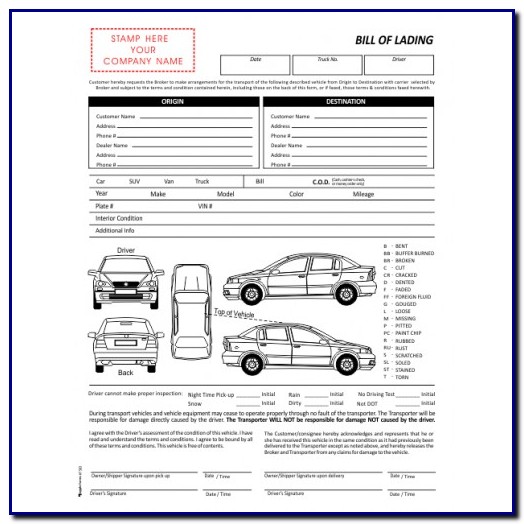 Bill Of Lading Template For Auto Transport Bill Of Lading Template For Auto Transport