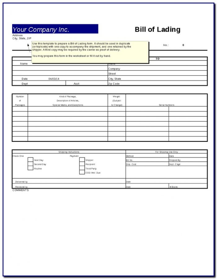 Bill Of Lading Template For Excel Bill Of Lading Template For Excel