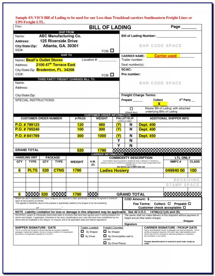 Bill Of Lading Form Yrc Templates-1 : Resume Examples