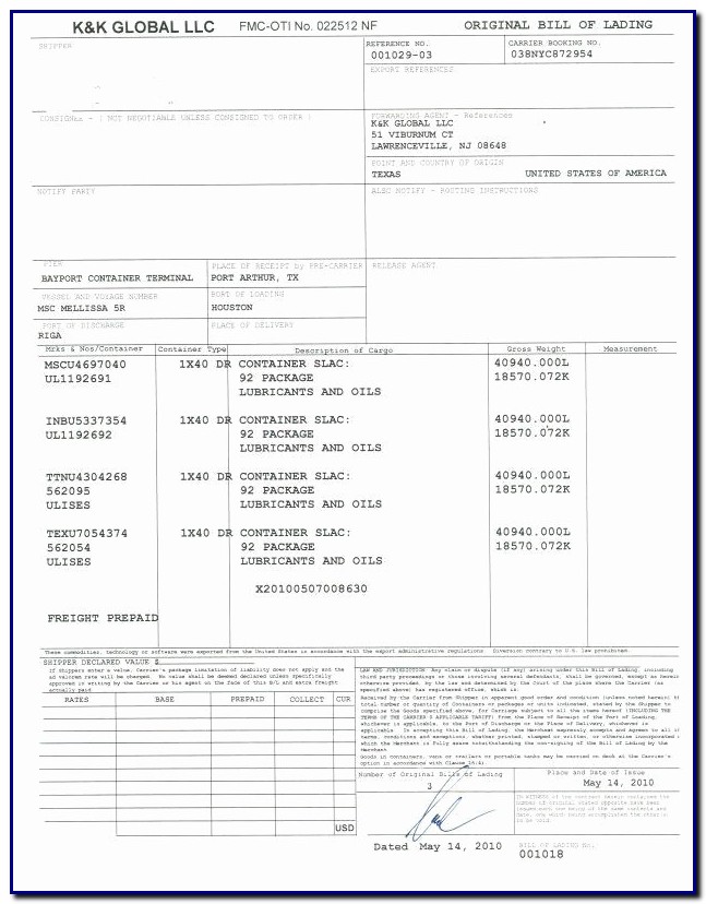 Bill Of Lading Template In Word Bill Of Lading Template In Word