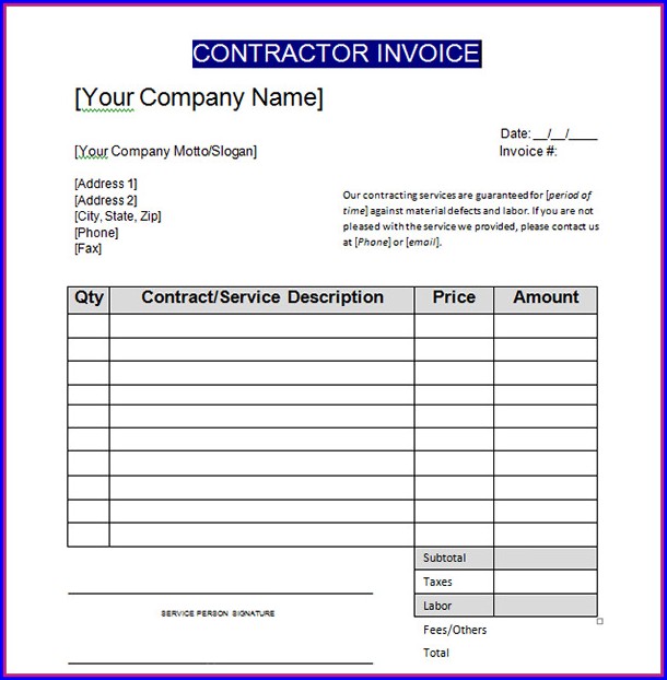 Blank Contractor Invoice Template Blank Contractor Invoice Template