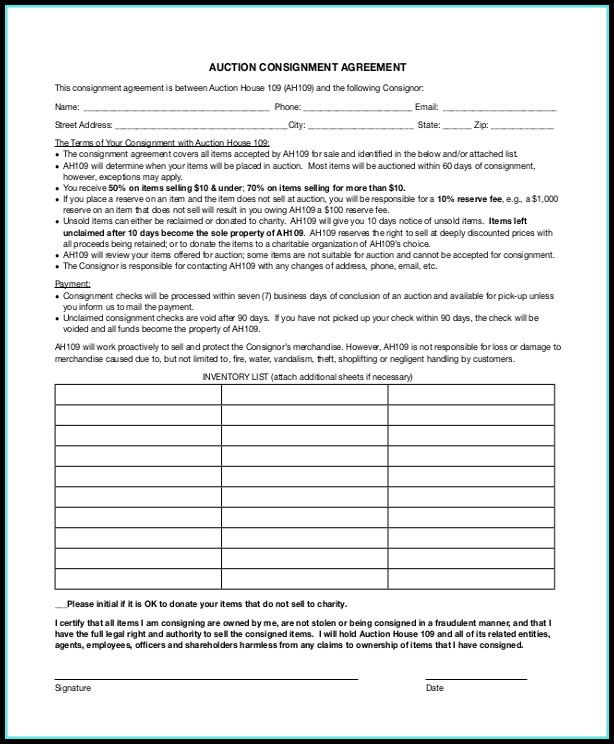 Consignment Contract Example Consignment Contract Example