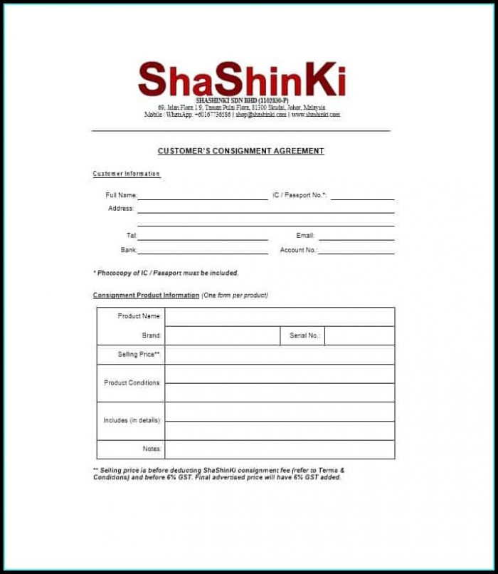 Consignment Contract Form Consignment Contract Form