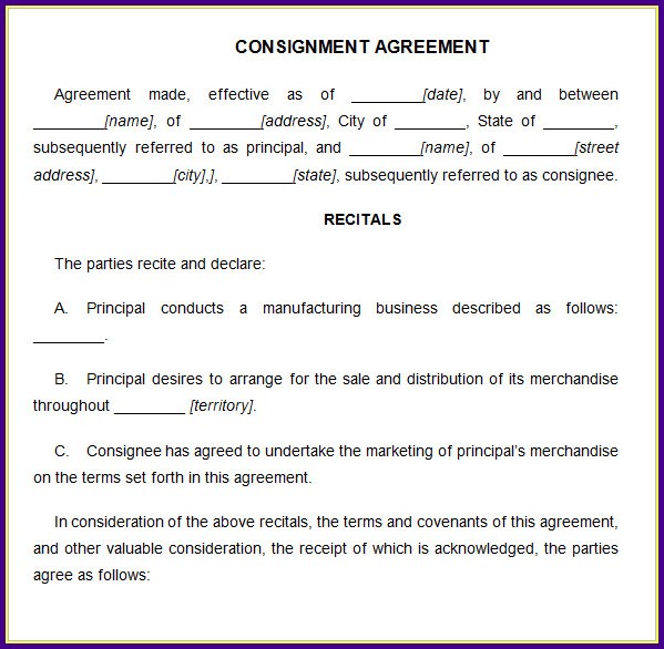 Consignment Contracts Template Consignment Contracts Template