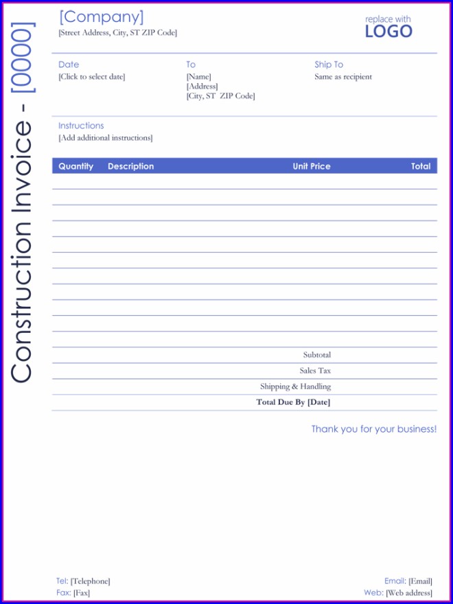 Construction Contractor Invoice Template Construction Contractor Invoice Template