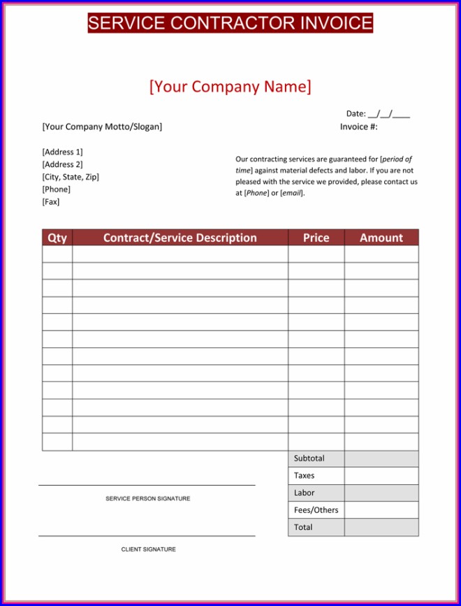 Contractor Invoice Template Free Contractor Invoice Template Free
