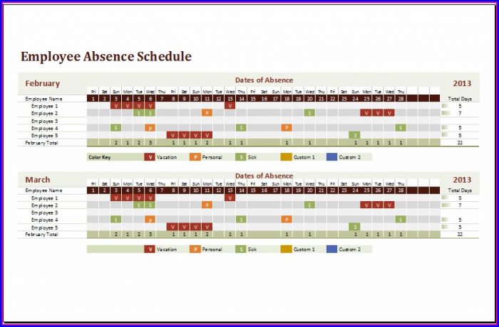 Employee Absence Schedule Excel Template Employee Absence Schedule Excel Template