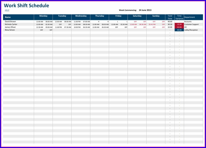 excel employee rotation schedule