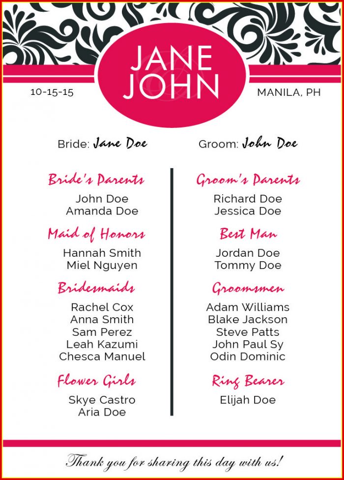 Downloadable Wedding Program Template Free