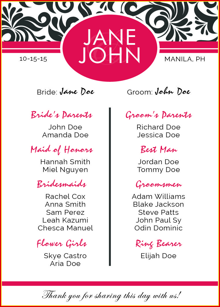 free downloadable wedding program template that can be printed free downloadable wedding program templates