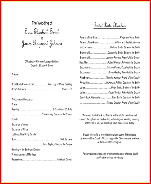 Free Sample Of Wedding Program Templates Free Sample Of Wedding Program Templates