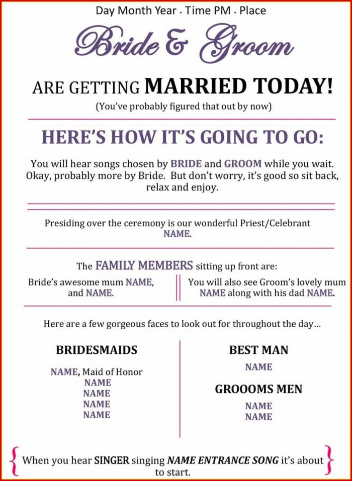 Free Wedding Program Templates Printable Free Wedding Program Templates Printable