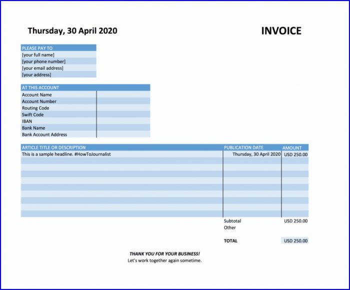 Freelance Journalist Invoice Template Freelance Journalist Invoice Template