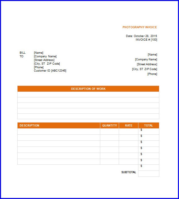 Freelance Photography Invoice Template Freelance Photography Invoice Template