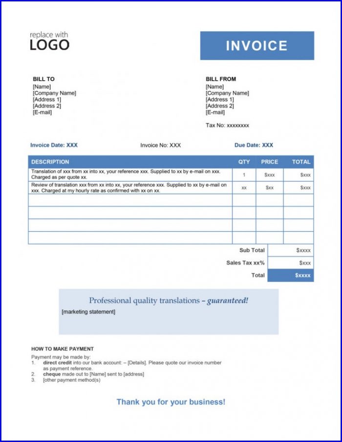 Freelance Translation Invoice Template Freelance Translation Invoice Template