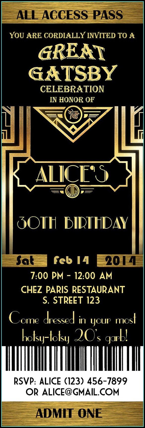 Great Gatsby Prom Ticket Template Great Gatsby Prom Ticket Template