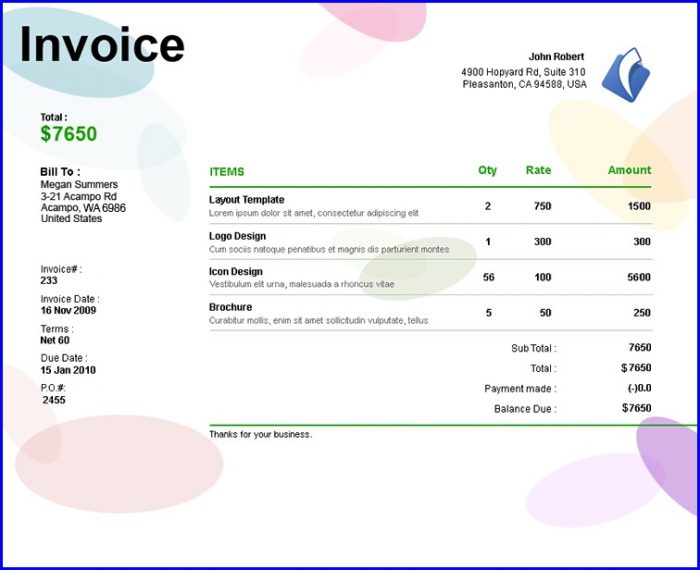 Invoice Template For Freelance Designer Invoice Template For Freelance Designer