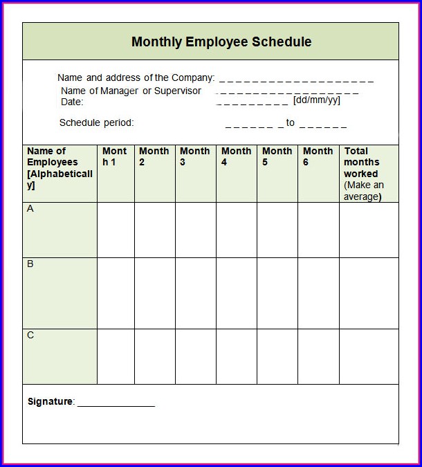 Monthly Employee Schedule Template Excel Monthly Employee Schedule Template Excel