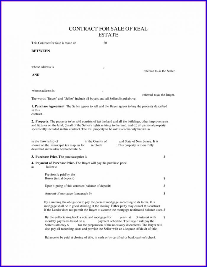 Nj Real Estate Sales Contract Template Nj Real Estate Sales Contract Template