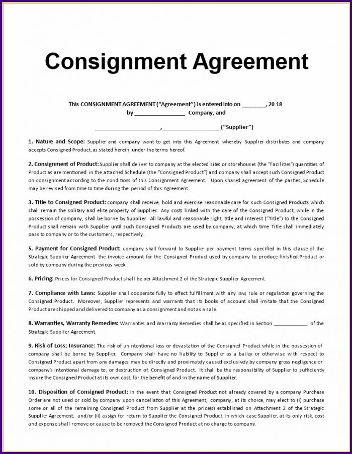 Product Consignment Agreement Template Product Consignment Agreement Template