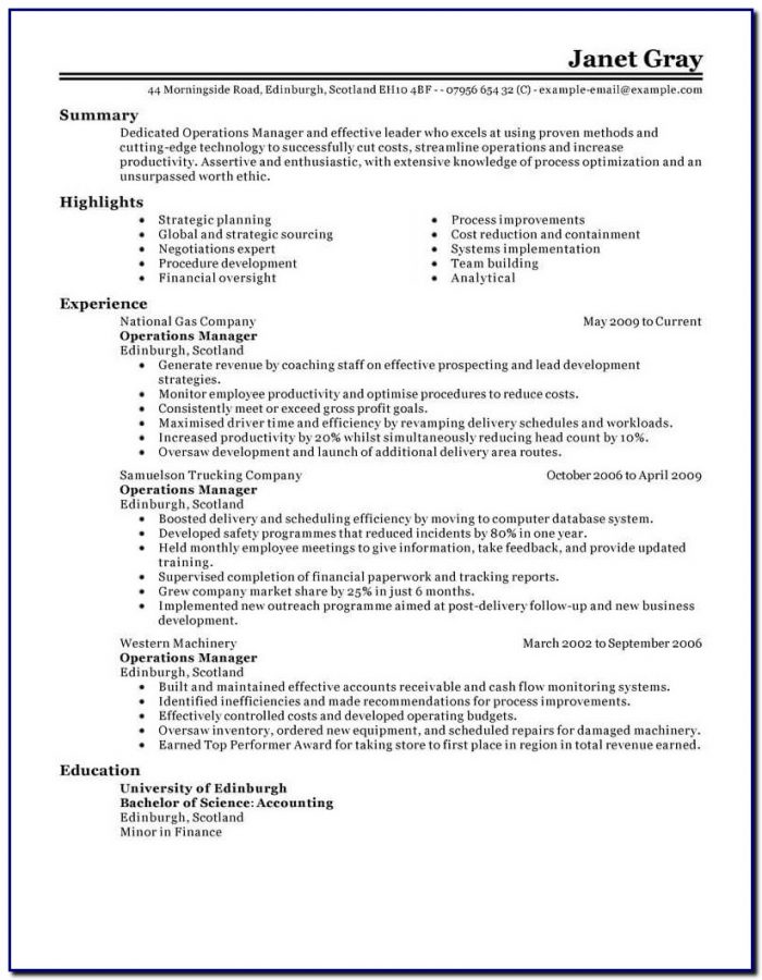 Professional Cv Template For Operations Manager Professional Cv Template For Operations Manager