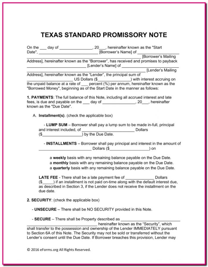 Promissory Note Form Texas Promissory Note Form Texas