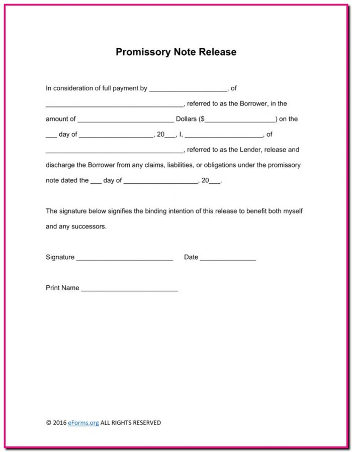 Promissory Note Release Template Promissory Note Release Template