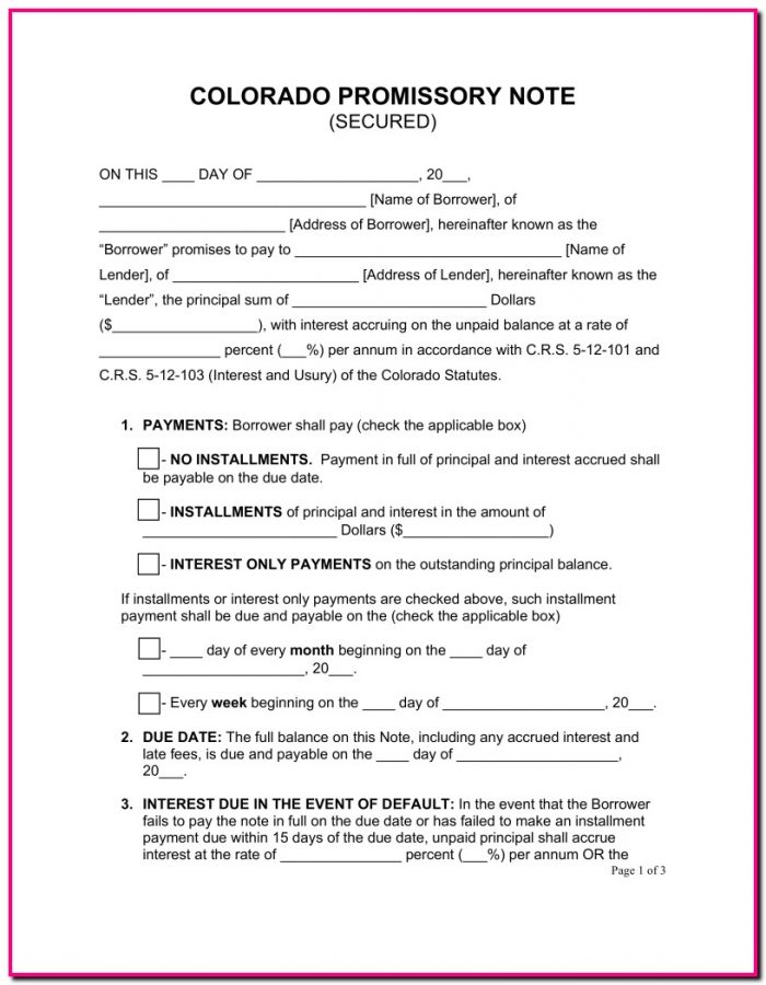 Promissory Note Template Colorado Promissory Note Template Colorado