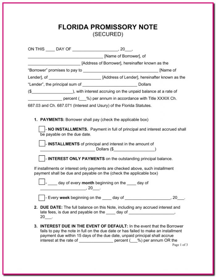 Promissory Note Template Florida Promissory Note Template Florida