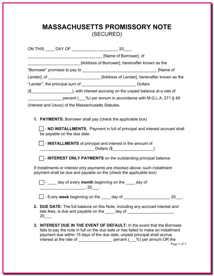 Promissory Note Template Massachusetts Promissory Note Template Massachusetts