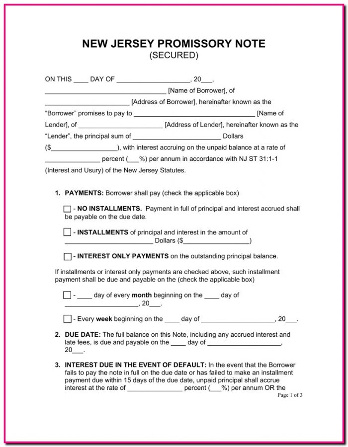 Promissory Note Template Nj Promissory Note Template Nj