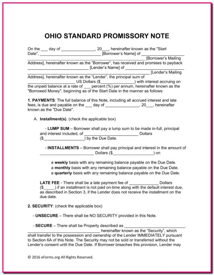 Promissory Note Template Ohio Promissory Note Template Ohio