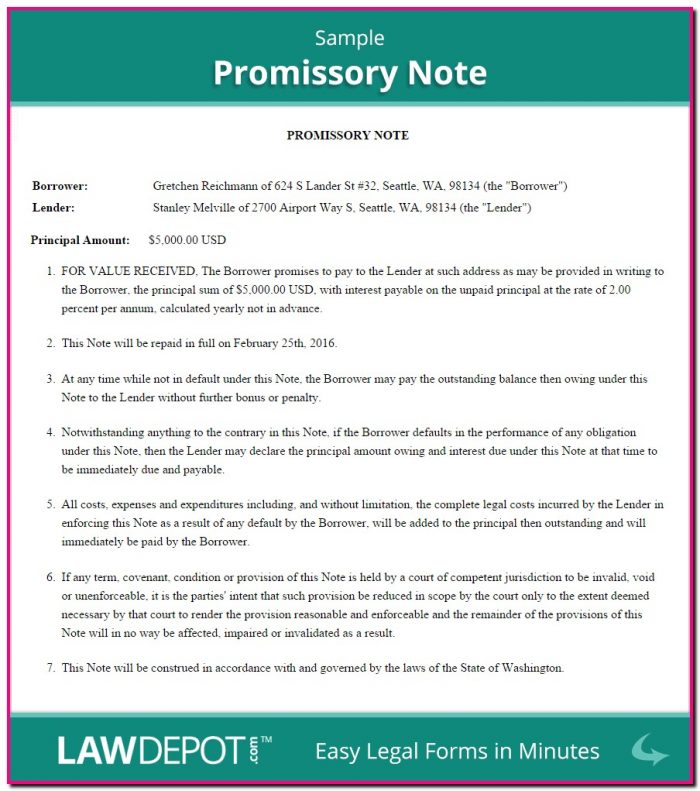 Promissory Note Template Usa Promissory Note Template Usa