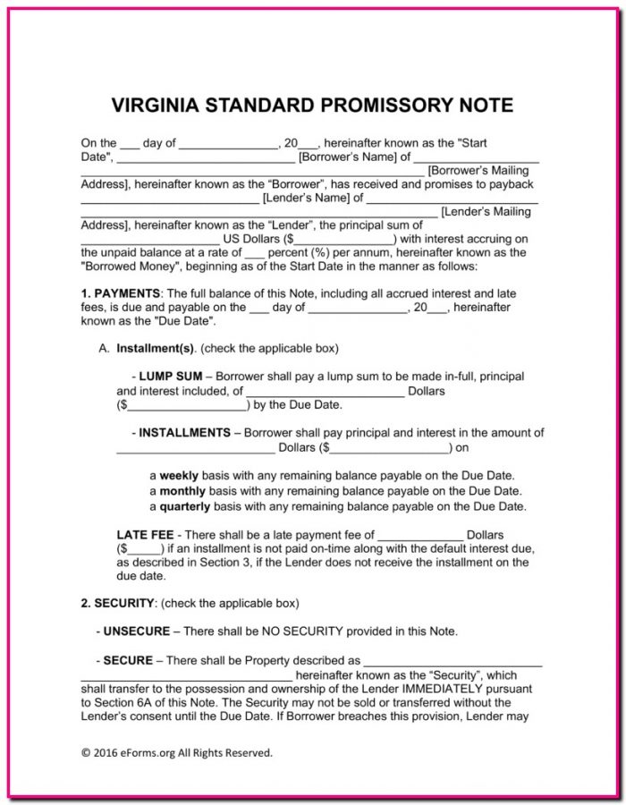 Promissory Note Template Virginia Promissory Note Template Virginia