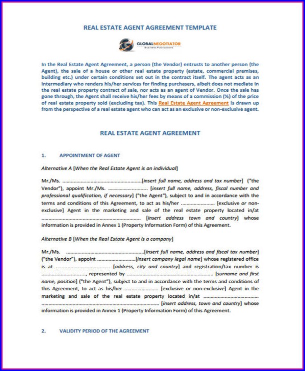 Real Estate Agent Contract Template Real Estate Agent Contract Template