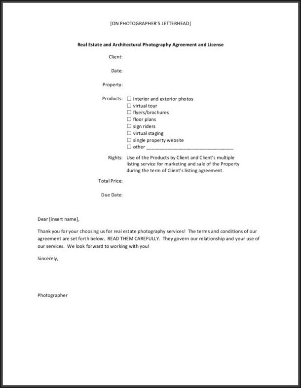Real Estate Photography Contract Template Real Estate Photography Contract Template