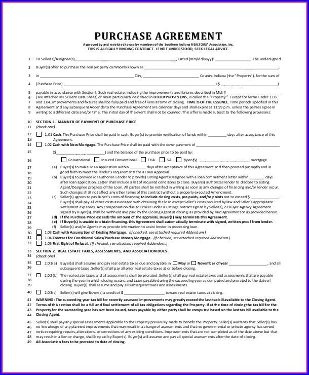 Real Estate Purchase Agreement Template Indiana Real Estate Purchase Agreement Template Indiana