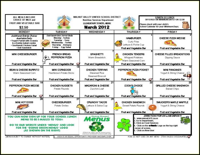 Sample School Lunch Menu Template Sample School Lunch Menu Template