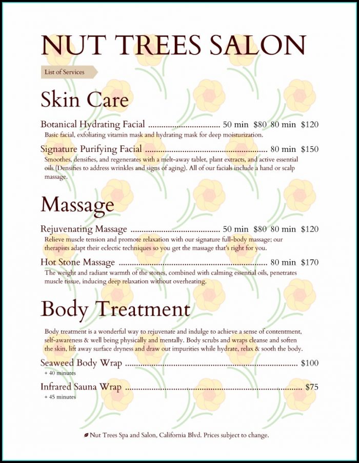 Spa Service Menu Templates Free Spa Service Menu Templates Free