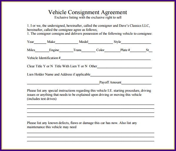 Vehicle Consignment Agreement Template Vehicle Consignment Agreement Template
