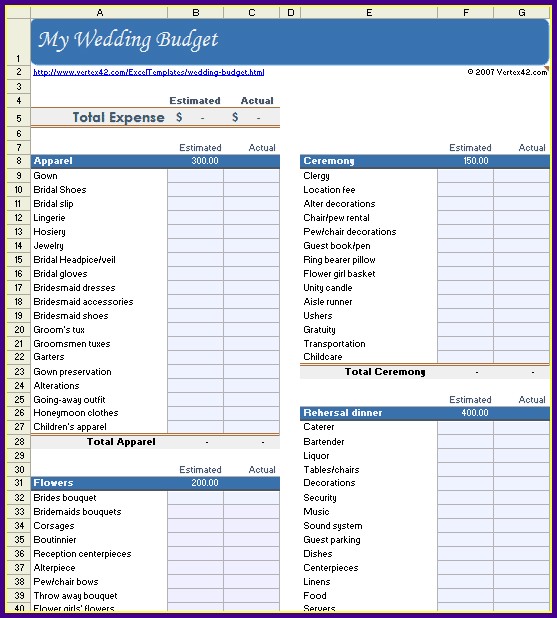 Wedding Reception Budget Template Wedding Reception Budget Template